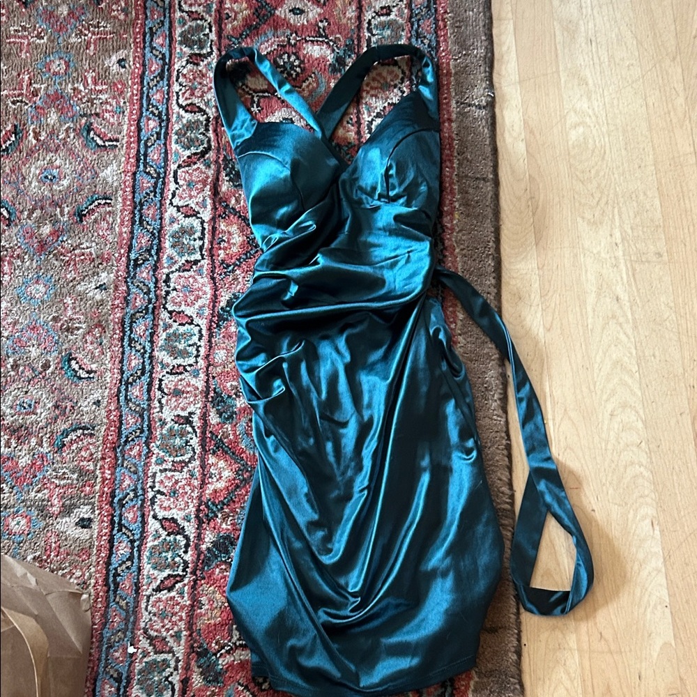 B Darlin Teal Satin Dress